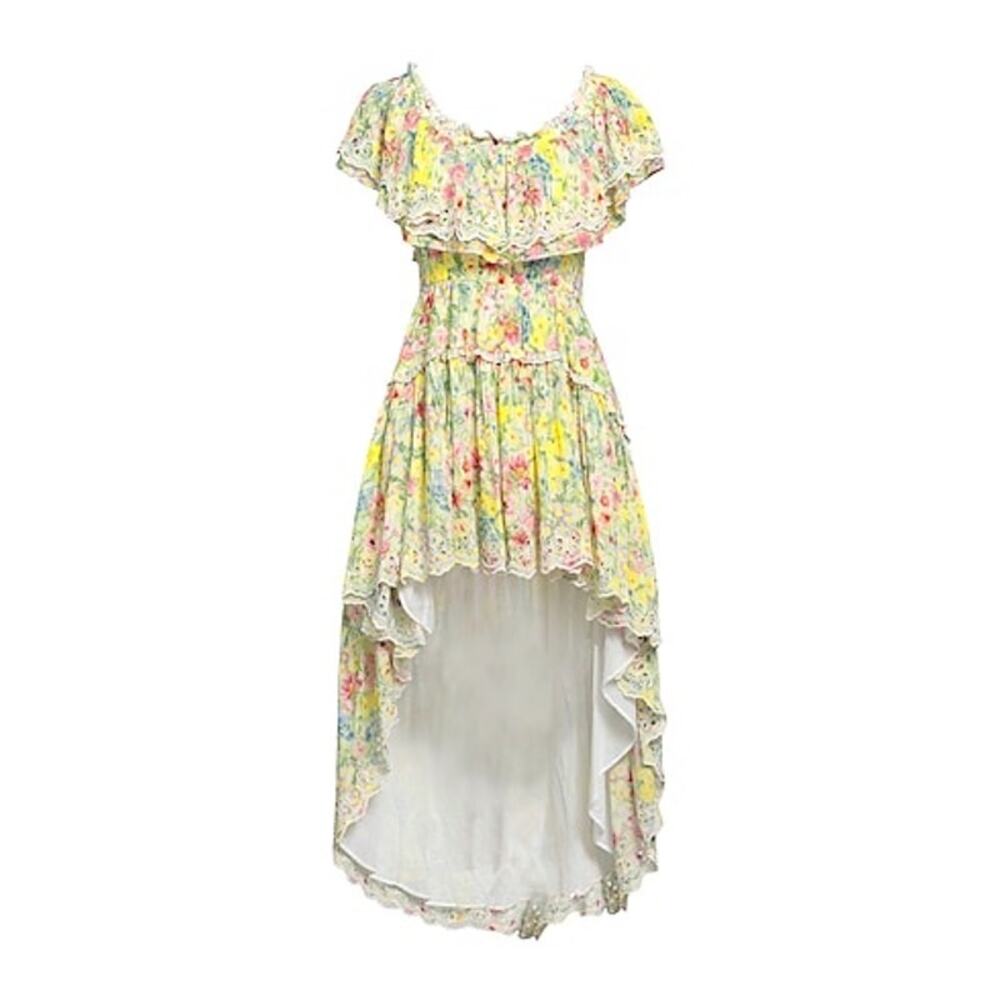 LoveShackFancy Yellow Floral Weller High Low Maxi Dress Size Small